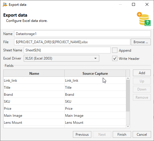 Export Data - Configure Excel