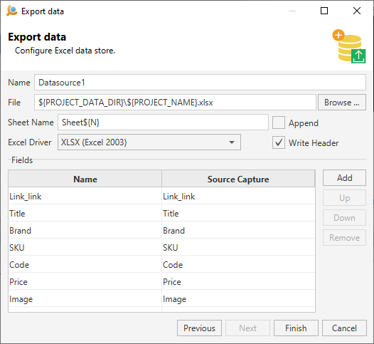 New Excel Datastorage - Configure