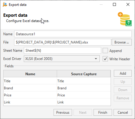 Export Data - Configure Excel
